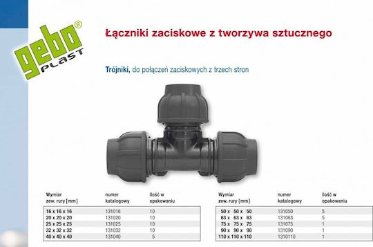 Pp Clamp Tee 90° 63x50x63 Pn16 Țevi Pe Culoare Neagră
