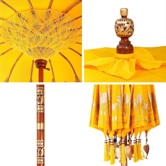 Round Wooden Yellow Garden & Terrace Parasol Φ2.5xΥ2.5m