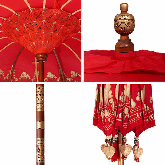 Umbrella Floor Round Wooden Red with Steering Wheel D2.5m