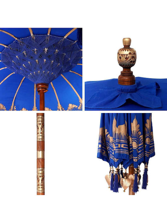 Round Wooden Blue Garden & Terrace Parasol Φ2.5xΥ2.5m