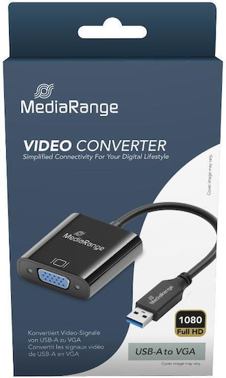 MediaRange Конвертор USB-A / VGA мъжки към USB-A / VGA женски Черен 1бр MRCS230