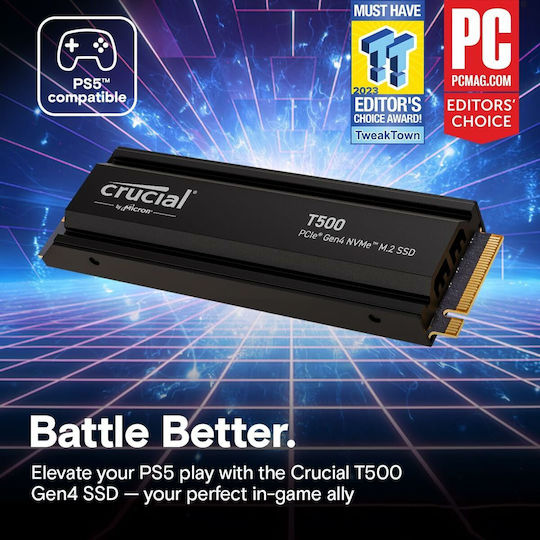 Crucial T500 SSD 4TB M.2 Type with PCI Express 4.0 Connection and Heatsink PS5 Compatible CT4000T500SSD5