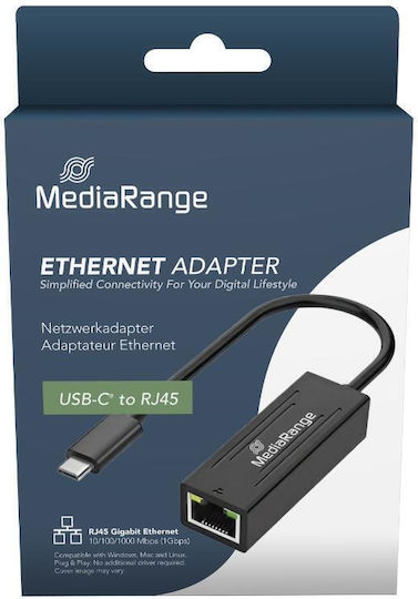 Mediarange USB Type C към Ethernet RJ45 адаптер