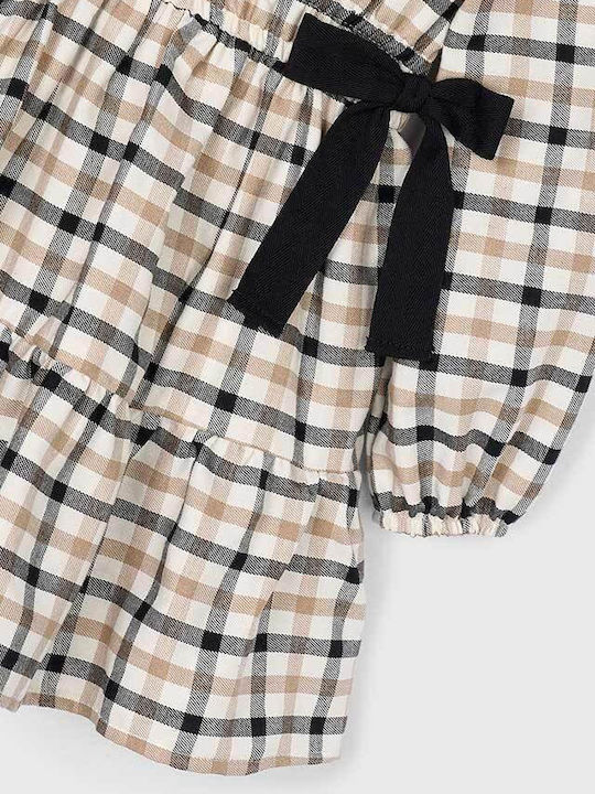 Girls Dress Long Sleeve Checked Set with Coat and Accessories Black