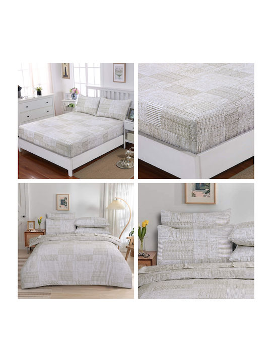 Casa Colori Bettwäsche-Set Doppel mit Gummiband 140x200+30cm. Loomy Beige 4Stück