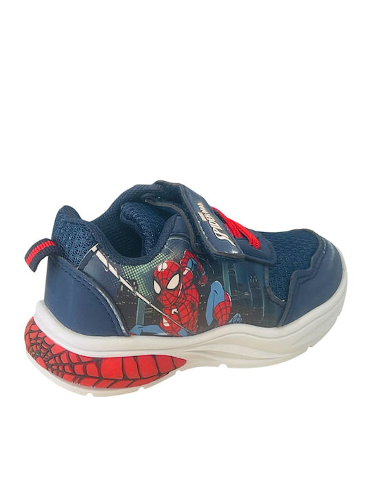 Spiderman Παιδικά Sneakers Ανατομικά με Σκρατς & Φωτάκια Navy Μπλε
