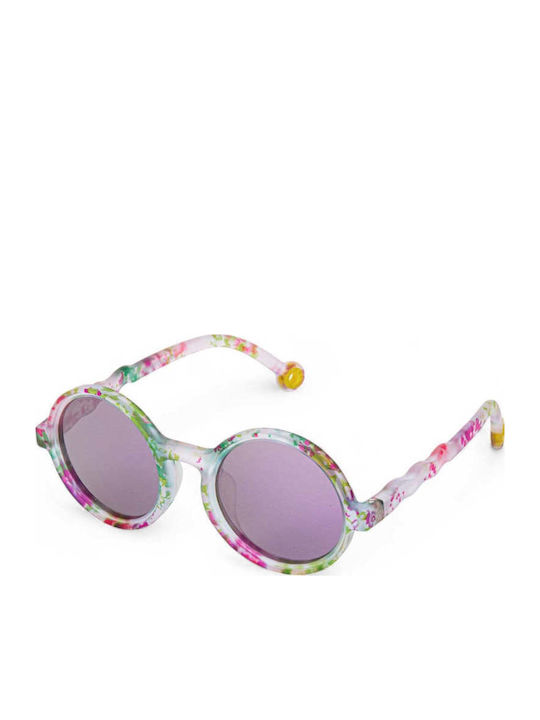 Olivio & Co Classic Στρογγυλά Παιδικά Γυαλιά Ηλίου με Polarized Φακό Λουλούδια Λευκά για 5-12 Ετών
