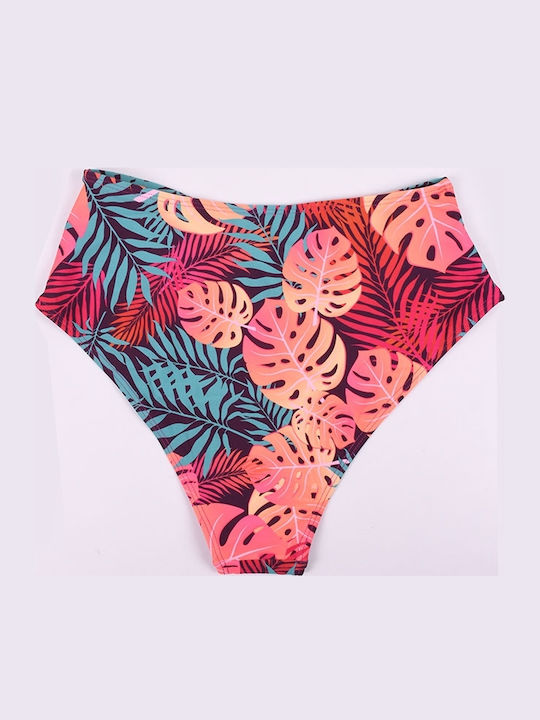 Set Bikini Ψηλόμεσο Floral Φούξια