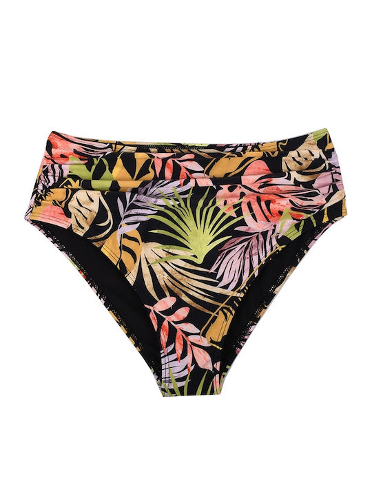 Set Bikini Ψηλόμεσο Floral Μαυρο