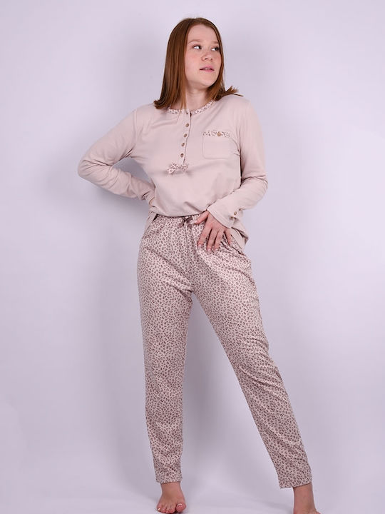 Tress Winter Damen Pyjama-Set Beige