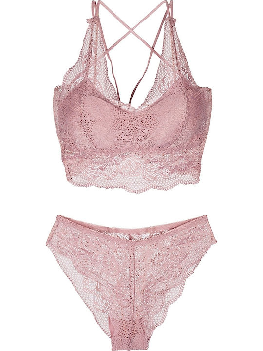 Siya Miting Δαντελένιο Σετ Εσωρούχων Bralette με Slip Ροζ
