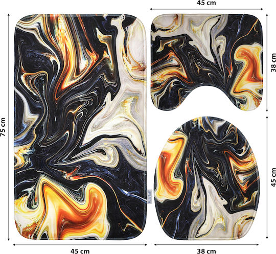 Antiderapant Set Covorașe de Baie Toaletă BlackGoldAbstract3 Black, Gold 3buc