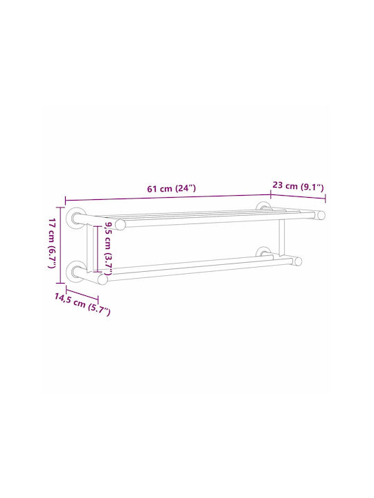 vidaXL Single Wall-Mounted Bathroom Shelf Unit ​61x23cm Inox Black