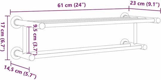 vidaXL Single Wall-Mounted Bathroom Shelf Unit ​61x23cm Inox Black