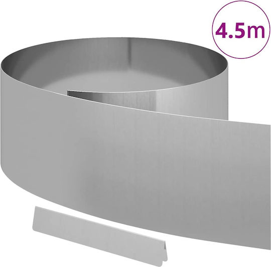 vidaXL Метална Бордюра за Градина в Сребрист Цвят 25см x 4.5m