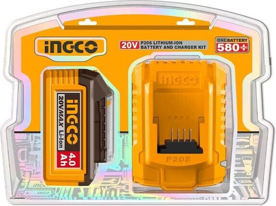 Ingco Σετ Μπαταρίας Λιθίου Χωρητικότητας 4Ah 20V με Φορτιστή