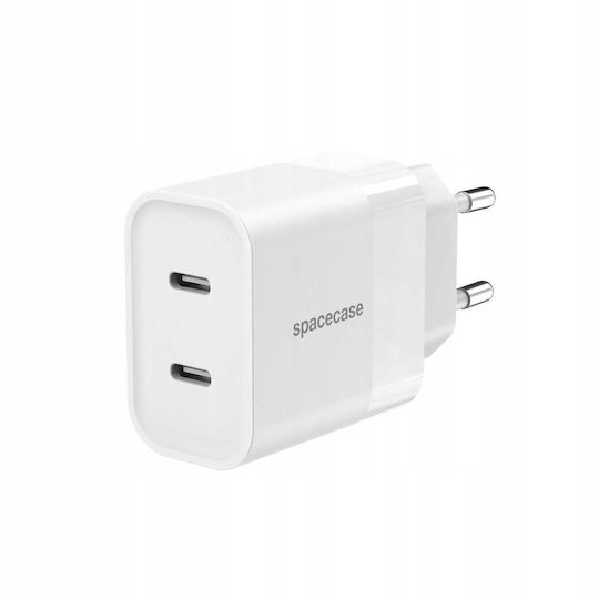 Spacecase Încărcător Fără Cablu cu 2 Porturi USB-C 20W Albς