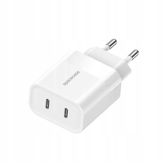 Spacecase Încărcător Fără Cablu cu 2 Porturi USB-C 20W Albς