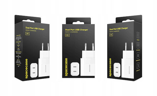 Spacecase Încărcător Fără Cablu cu 2 Porturi USB-C 20W Albς