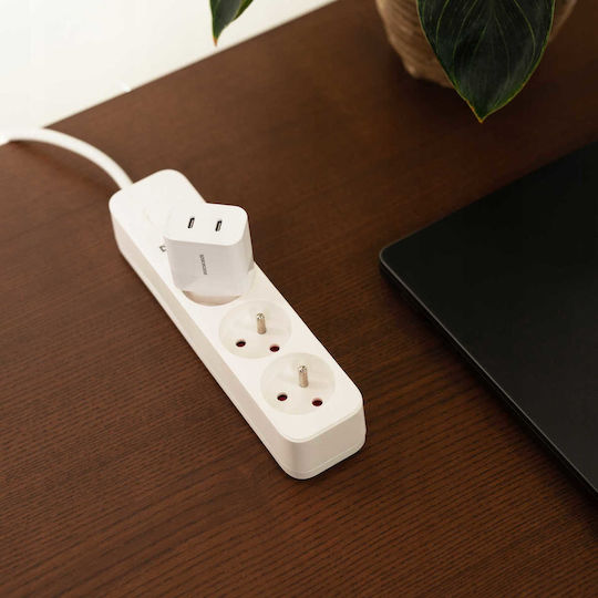 Spacecase Încărcător Fără Cablu cu 2 Porturi USB-C 20W Albς