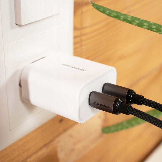 Spacecase Încărcător Fără Cablu cu 2 Porturi USB-C 20W Albς