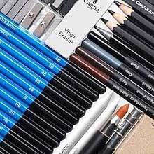 castle Art Supplies Drawing Set 40 Pieces Drawing & Sketching Instructions Coal Pencils Graphite Pencils Erasers Sharpeners Other Drawing Tools Art Accessories Zipper Case Artists Professionals & Beginners