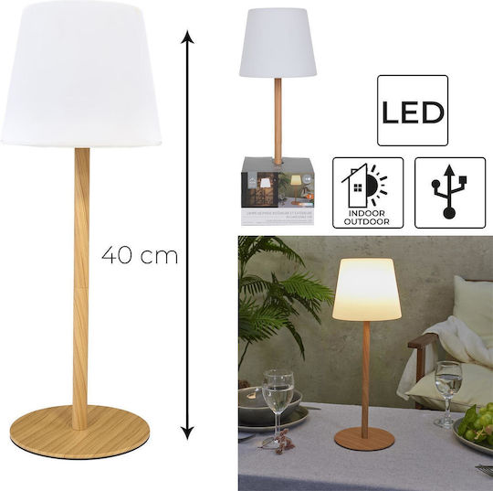 The Home Deco Factory Wood Table Lamp LED with White Shade and Base