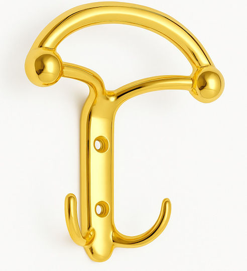 Viobrass Wall Hanger Metal 2 Hooks Gold 10.7x3.7x12.3cm