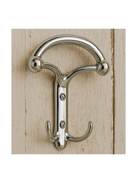Finetto Metal Wall Hanger 2 Hooks Silver 10.7x12.3cm
