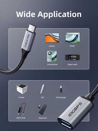 Cabletime Converter USB-C male to USB-A female Gray 1pcs CT-CMAF10-AGL