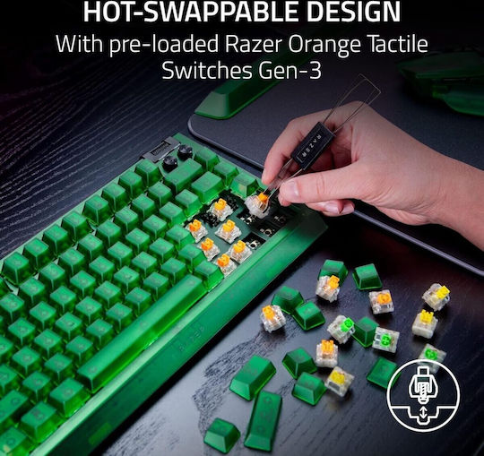 Razer BlackWidow V4 Gaming Mechanische Tastatur 75% mit Razer Orange Schaltern und RGB-Beleuchtung (Englisch US) Phantom Green Edition
