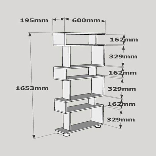 Bookcase Blok Walnut White 60x19.5x165cm
