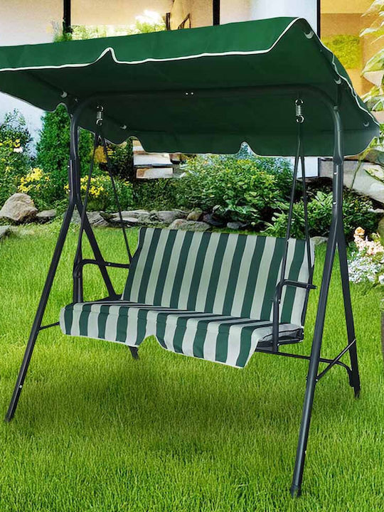 C1007 Garten & Veranda Schaukel mit Basis und Kissen 2 Sitze Metallisch Green L140xB110xH155cm