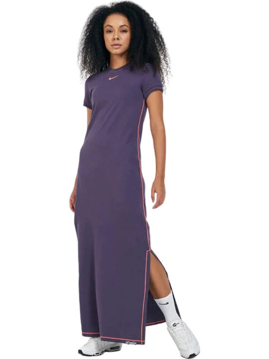 Sportswear Icon Clash Rochie Maxi Sport De Vară Pentru Femei Mâneca Scurtă Dark Raisin