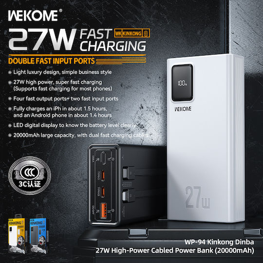 WK WP-94A Power Bank 20000mAh 27W Μαύρο