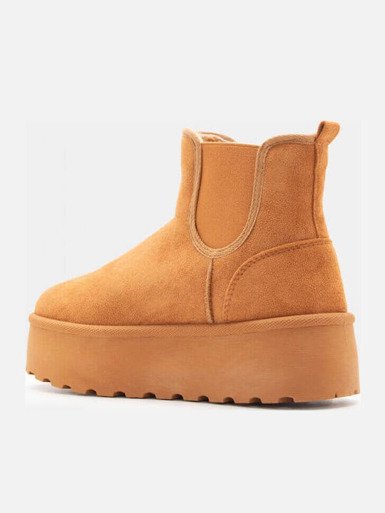 Women's Chelsea Ankle Boots with Mid Heel Camel