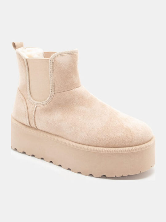 Women's Chelsea Boots with Medium Heel Beige
