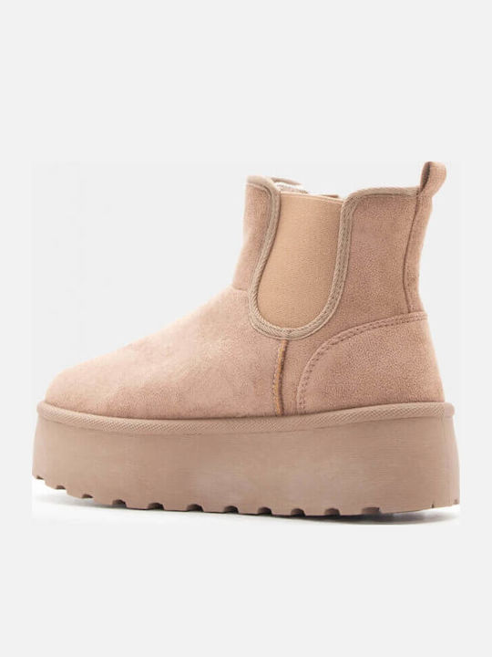 Women's Chelsea Boots with Medium Heel Beige