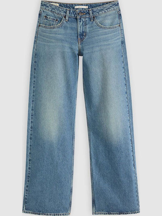 Low Waist Women's Jean Trousers in Loose Fit Medium Wash