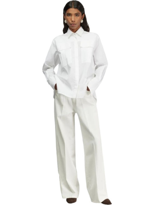Langärmelig Damen Hemd White