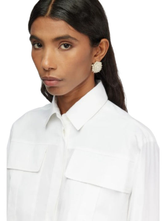 Langärmelig Damen Hemd White