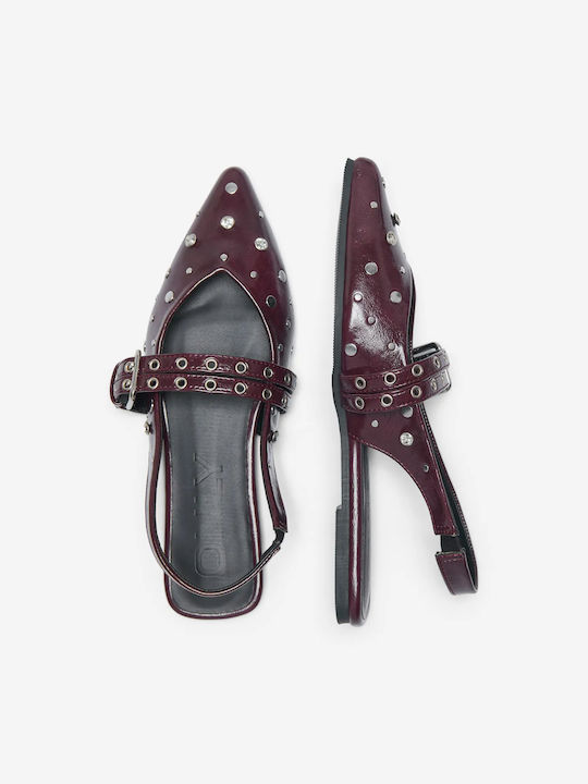 Synthetic Leather Slingback Ballerinas With strap Burgundy