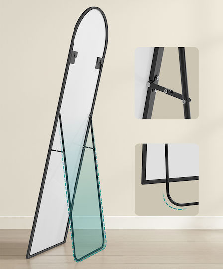 Songmics Oglindă De Podea Arcuită Cu Cadru Din Aluminiu Negru 160x50cm