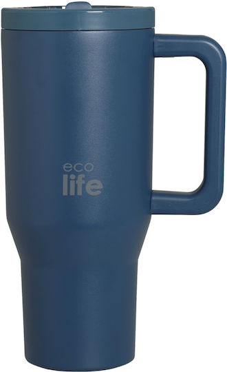 Ecolife Recyclable Handled Tumbler Thermos Stainless Steel BPA Free 900ml DOUBLE HANDLE with Straw and Handle