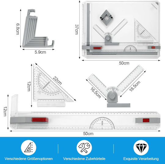 Set von geometrischen Instrumenten Kunststoff Transparent 50cm