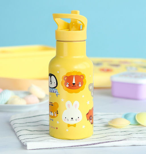 A Little Lovely Company Stainless Steel Kids Water Bottle Thermos with Straw Yellow 350ml
