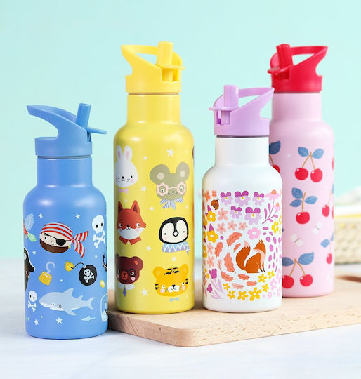 A Little Lovely Company Stainless Steel Kids Water Bottle Thermos with Straw Yellow 350ml