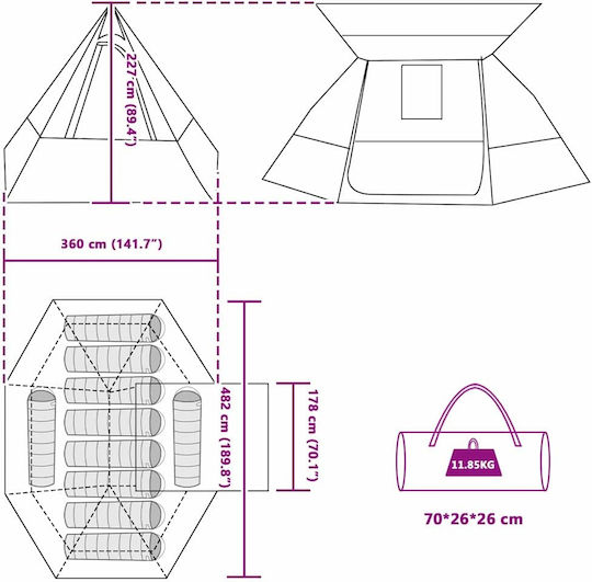 vidaXL Σκηνή Camping Πορτοκαλί 482x360x227εκ.