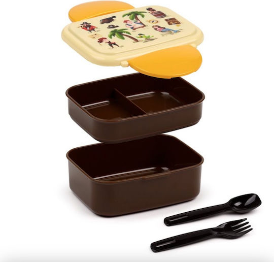 Plastic Food Container with Two Compartments Spoon & Fork Pirates Puckator