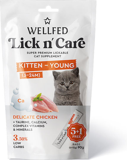 Λιχουδιά Γάτας Wellfed Lick N' Care Kitten-young Chicken 6x15gr 90gr